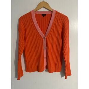 Talbots cable knit cardigan sweater women’s size L petite orange cotton preppy